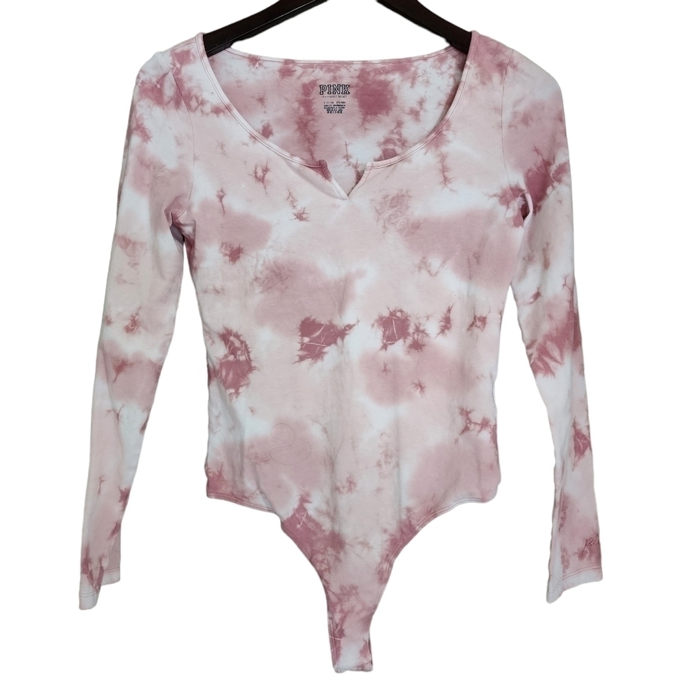 PINK Bodysuit Tie-dye Pink Long Sleeve - Small